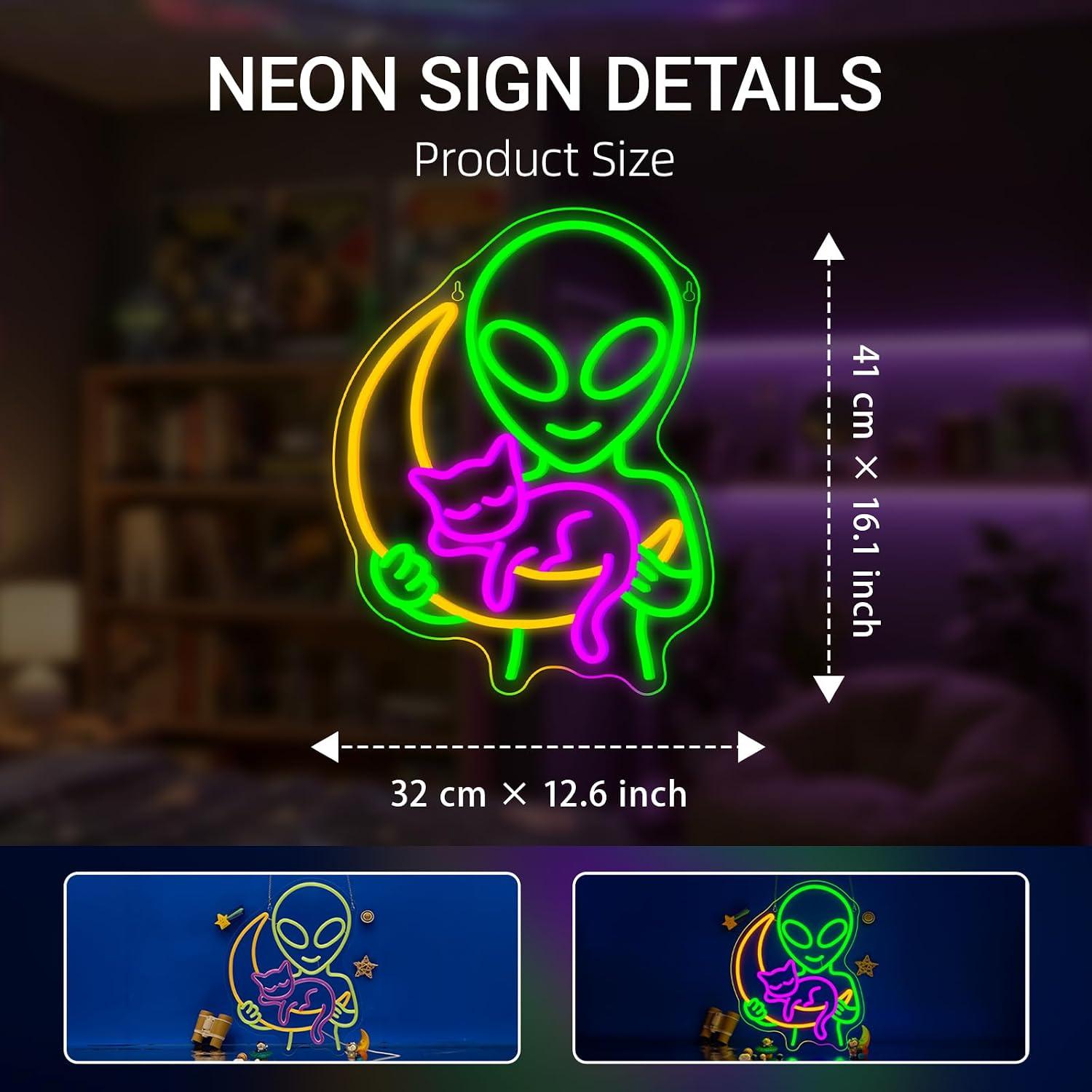 Alien Cat Neon Sign Sleepy Cat - đánh giá và giá Home Decor Theme